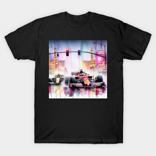 Artistic illustration of high speed racing cars in Las Vegas T-Shirt by WelshDesigns